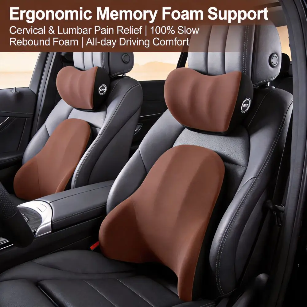 Ergonomic car neck and lumbar support pillow, environmentally friendly and odorless, available in multiple colors universal type