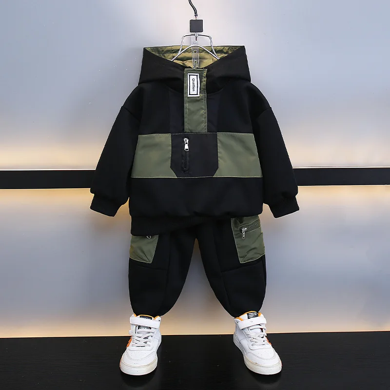 

Крутой комплект рабочей одежды для мальчиков: модный осенний свитшот с длинным рукавом и длинные брюки из смеси хлопка и регенерированного целлюлозного волокна