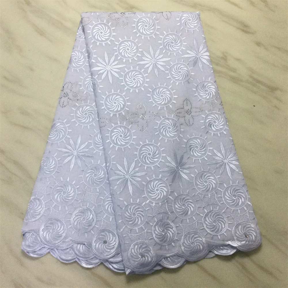 2022 New White Cotton Swiss Voile Lace In Switzerland With Stones African Lace Fabric 2.5 Yards For Nigerian Wedding KPL20113-1