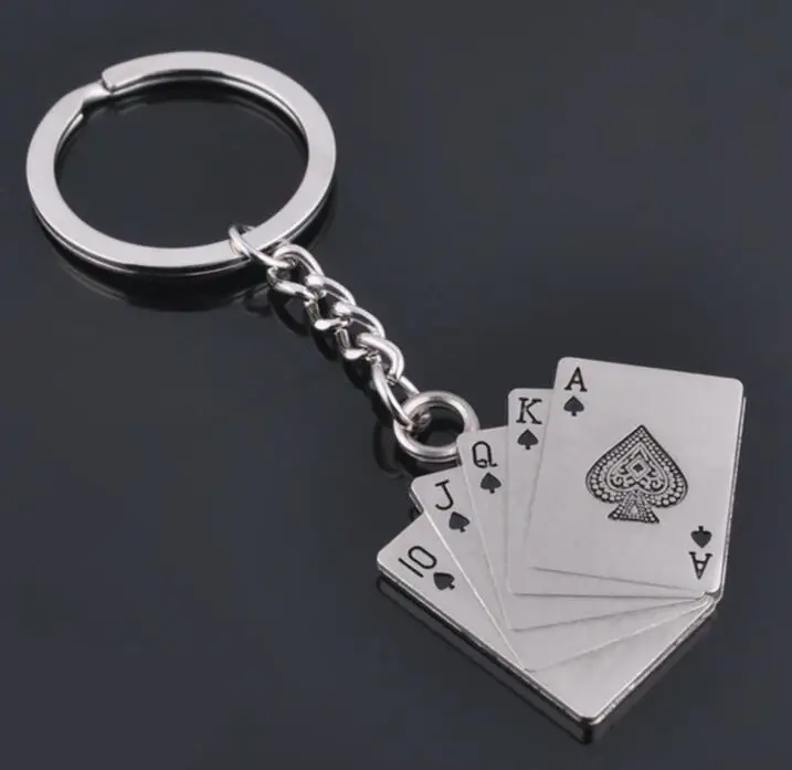 

New Design Cool Luxury metal Keychain Car Key Chain Key Ring Poker Casino chain color pendant For Man Women Gift wholesale 17055