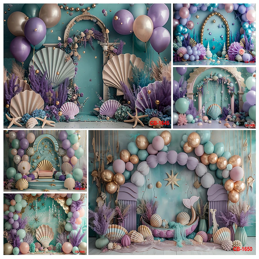 

Mermaid Theme Backdrop Balloon Baby Shower Newborn 1st Birthday Party Cake Smash Photography Background Decor Photo Studio Props