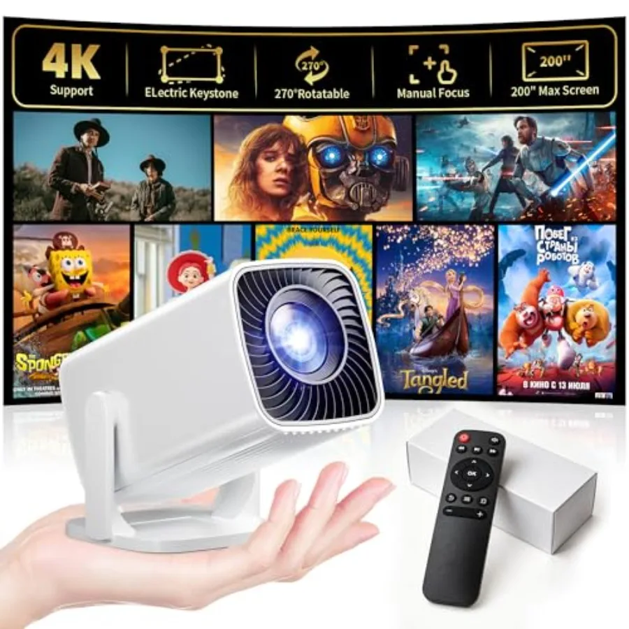 

Mini Projector, Portable Projector 4K and Full HD 1080P Support, 270° Rotation Outdoor Projector, Movie Projector Compatible wi