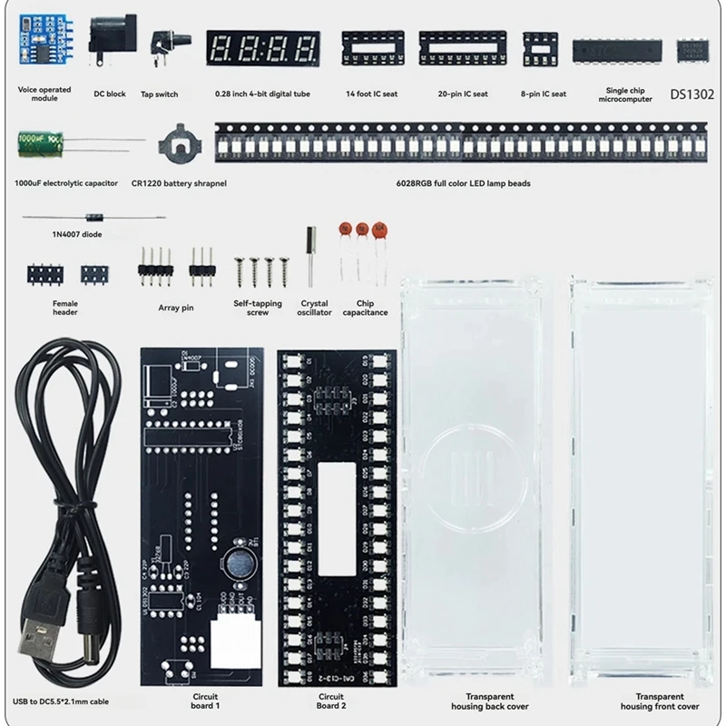The Newdc 5V Colorful LED Sound Control Spectrum Rhythm Light Module Digital Clock Electronic DIY Welding Practice Kit