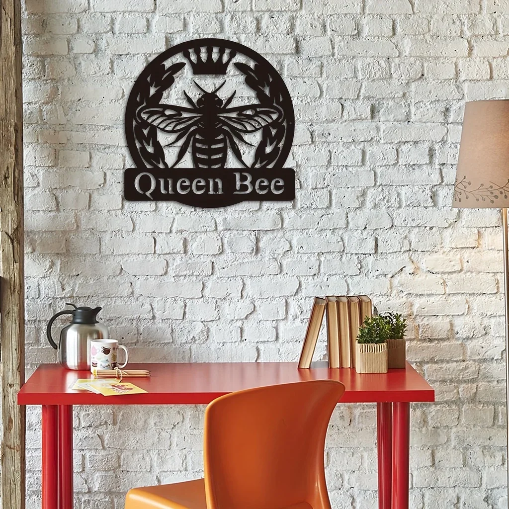 1pc Bee Queen Monogram Metal Wall Hanging Sign Perfect Wall Art Decor for Your Patio Garden or Housewarming Gift Art