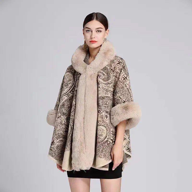 Cloak Woolen Coat Fashion Women Shawl Outerwear 2024 New Autumn Winter Leopard Loose Fit Thicken Jacket Tops Female T314