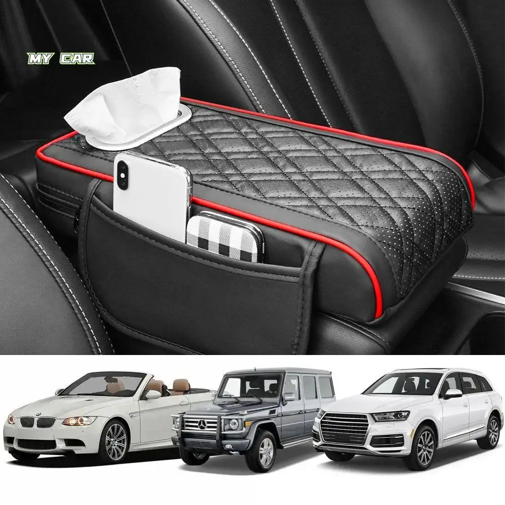 

Soft and Comfortable Car Armrest Tissue Holder PU Leather Waterproof Storage Box Organizer Multifunctional Side Storage