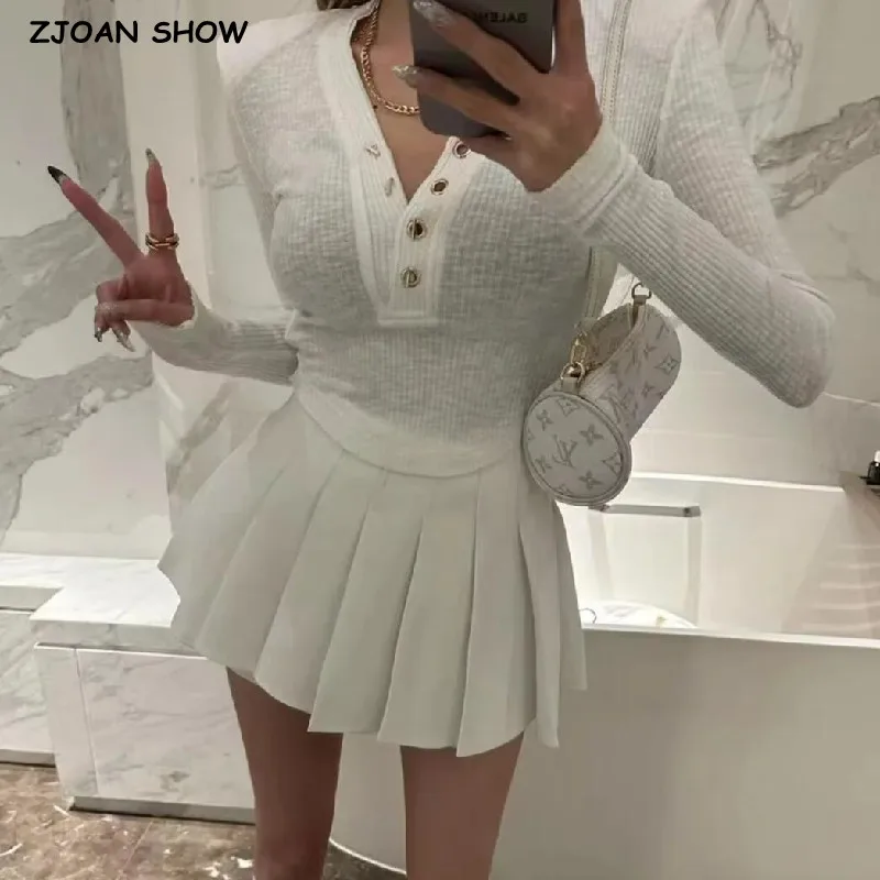 2023 Women Fashion Ruched Pleated Mini Skirt-Shorts High Waist Vintage Female Back zipper A line Short Skirts