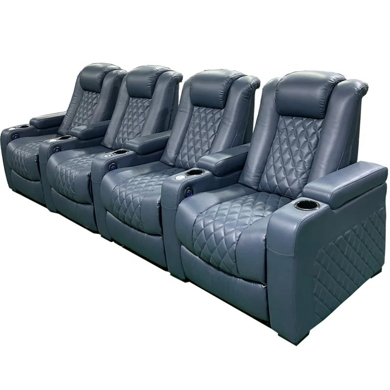 For nappa leather home cinema chair motorized recliner sofa with LED lights and arm storage for private theater