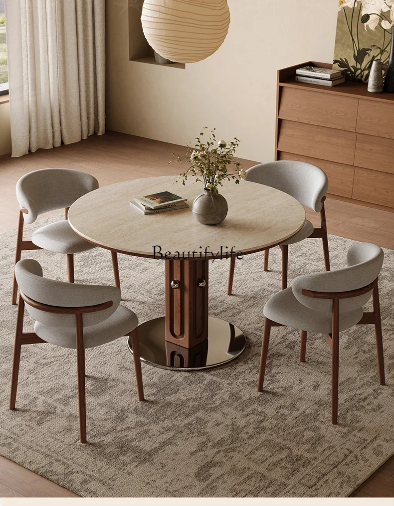 

yj19 Vintage Style Cave Stone Round Table Retro Round Dining Table for Home Small Apartment