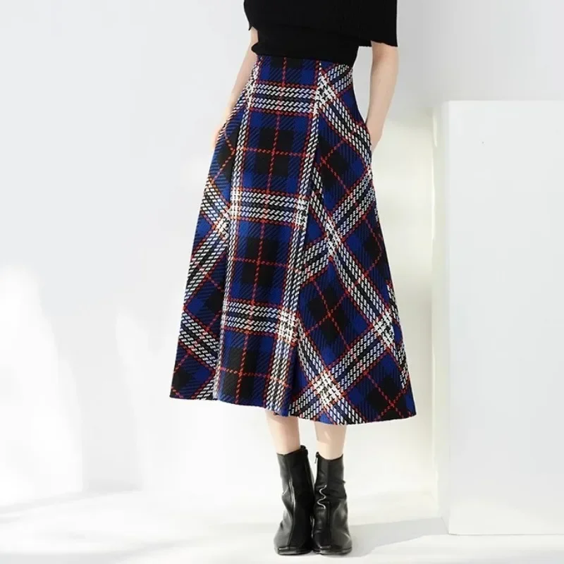 High Waist A-line Skirt Japan Style Plaid Faldas Mujer Elegant Feminino Skirts Womens Sweet Jupe Femme 2024 Spring Clothing