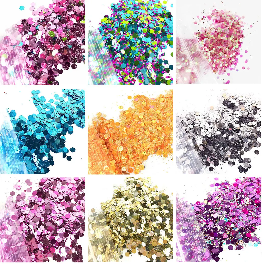 10G/Bag Holographic Chunky Glitter Mixed Hexagon Nail Sequins Make Up Cosmetic Body Glitter Color Shifting Iridescent Flakes