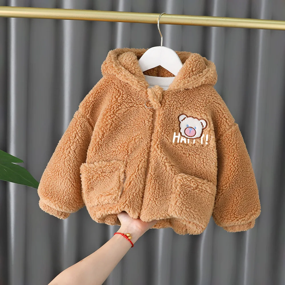 Winter Children Warm Jacket Plush 2021 New Fashion Cute Bear Boys Girls Thickened Lamb Wool Jacket Cardigan Coats Kids Outerwear