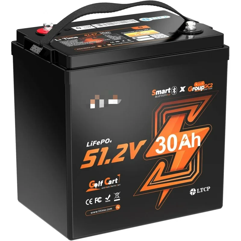 AQLiTime 51.2V(48V) 30Ah Lithium Golf Cart Battery GC2 Size with 80A Smart BMS,Bluetooth; Low-Temp Protection,Support up to 3kW