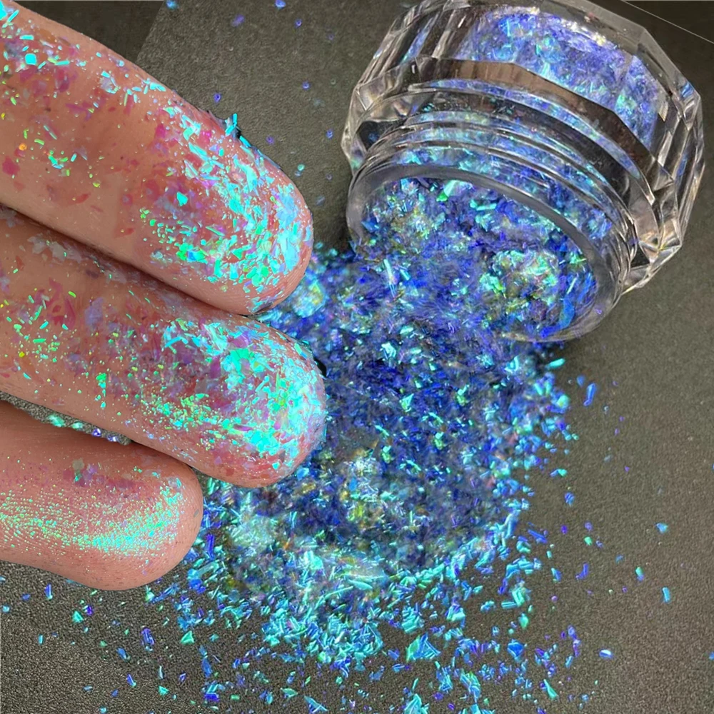 0.1g/Jar Aurora Chameleon Nail Art Opal Flakes Holographic Magic Mirror High Gloss Powder Iridescent Mermaid Chrome Pigment Dust image 3
