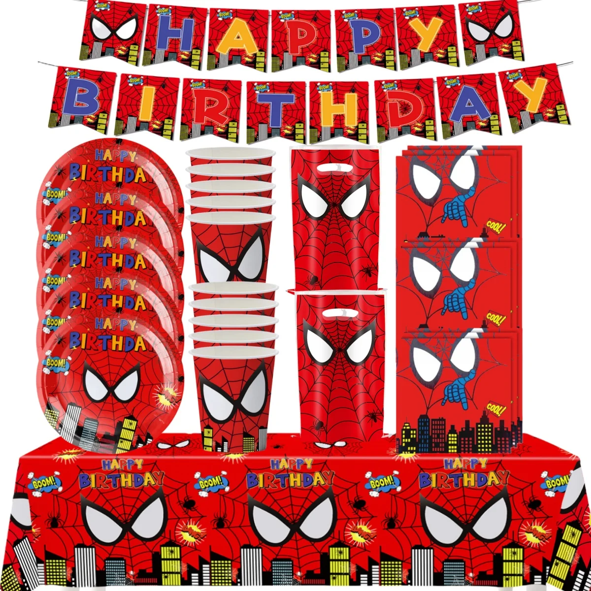 

Spiderman Birthday Party Decoration 20pepole Disposable Tableware Tablecloth Gift Bag Plate Baby Shower Kids Gift Party Supplies