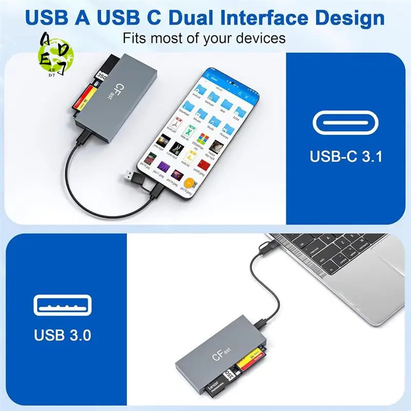 

AED7-6 Cards At The Same Time Read CF/MS/SD/TF/XD/Cfast Camera Card Reader Mobile Phone Tablet Memory Card Reader