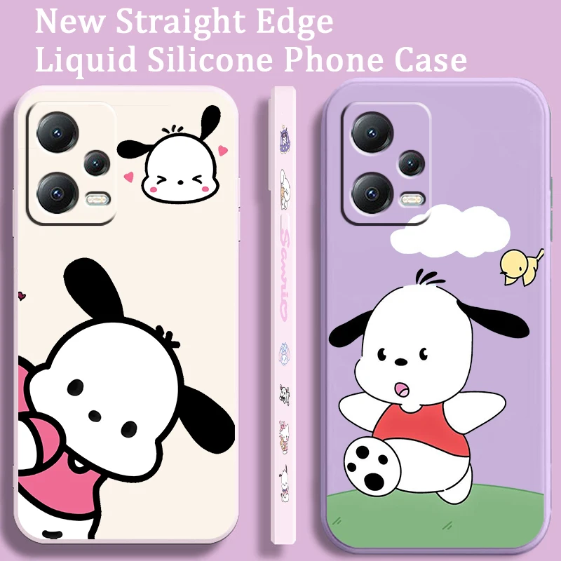 Sanrio Cartoon Pacha Dog Liquid Left Rope For Xiaomi Redmi Note 13 12 12S 12R 11 11T 11S 10 10S Pro Plus 5G Back Phone Case