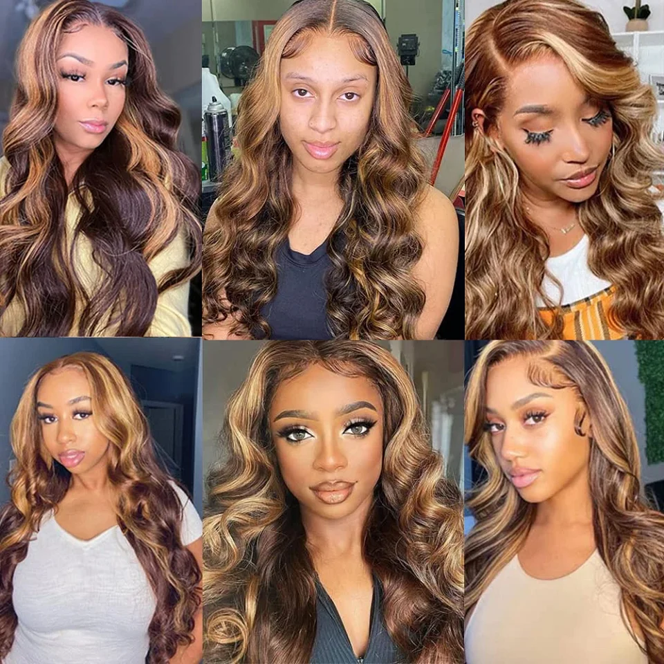 P4/27 Body Wave Honey Brown Highlight Ombre Colored Raw Human Hair Bundles 10-30 inch Brown Hair Weave Extensions Honey Blonde Highlight Body Wave Human Hair Bundles P4/27 Brazlian Hair Weave Colored  image 8