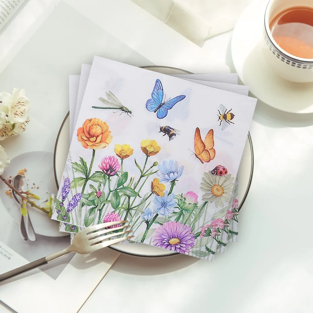 Fresh Butterfly Napkins Paper Pastoral Style Bee Napkins Sweet Wedding Party Table Mouth Cloth Cafe Dining Table Tray Tissues