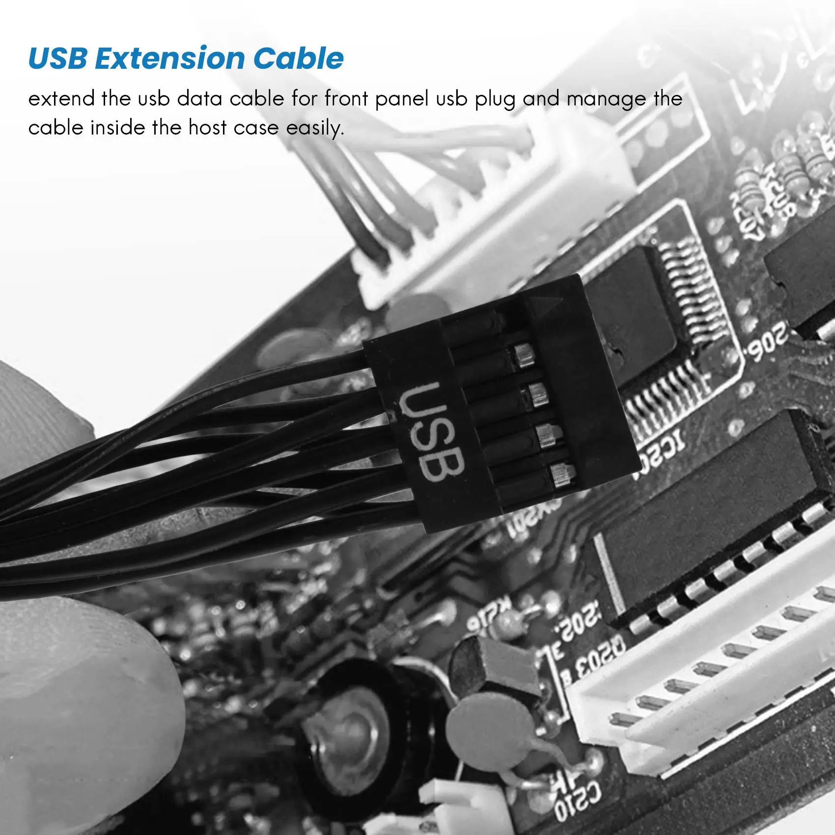 @@HUND-Motherboard Mainboard 9Pin USB 2.0 Male to Female Extension Data Cable Cord Wire Line for PC DIY, 30cm