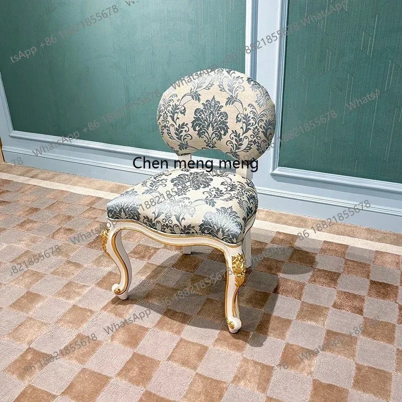 

French European fabric makeup stool court solid wood luxury bedroom neoclassical embroidery makeup stool