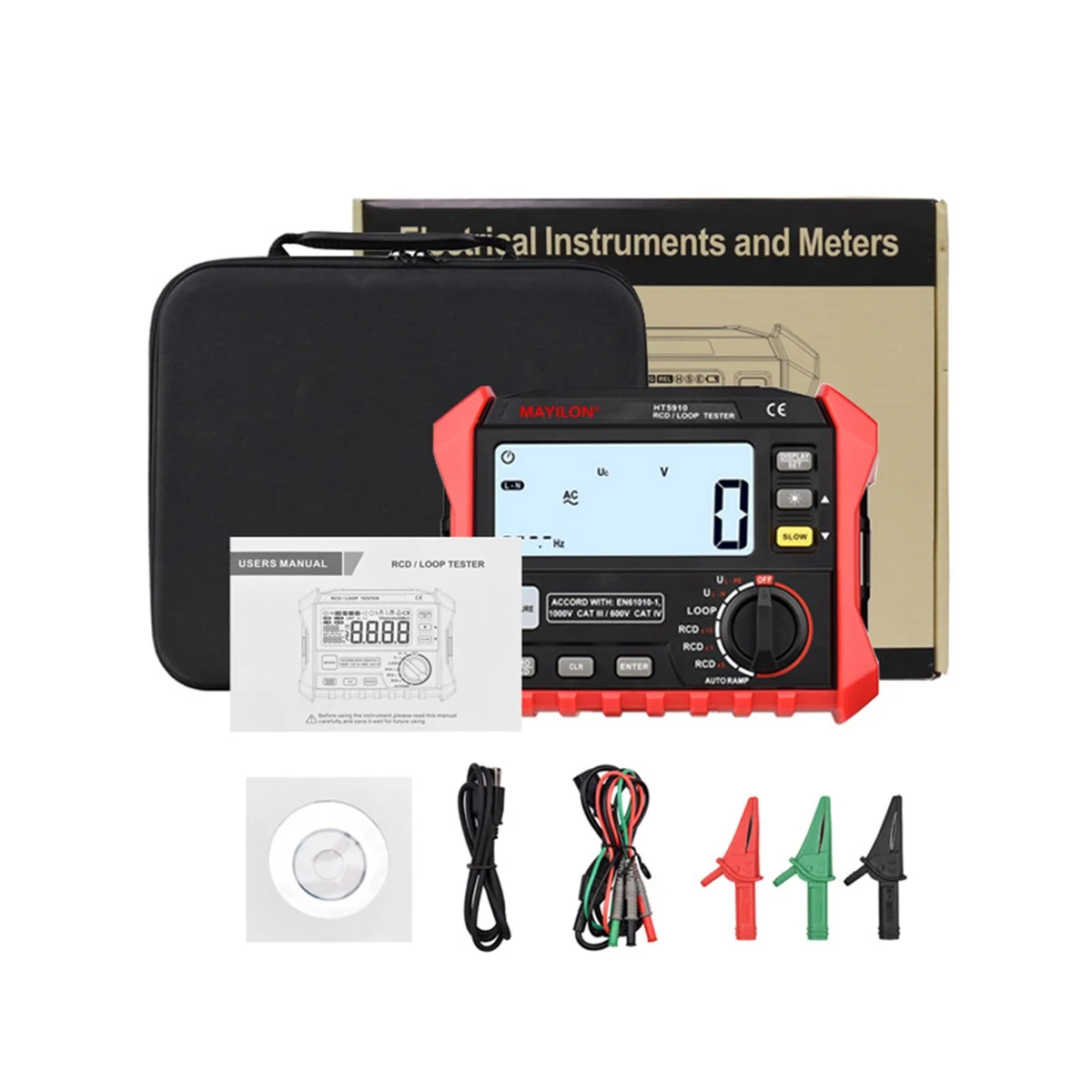 MAYILON HT5910 Digital Resistance Meter Leakage Switch Tester 4.7 Inch LCD RCD/Loop Tester 1000 Data Storage Voltmeter