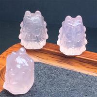 3PCS Natural Rose Quartz Fox Fairy Carving Pendant DIY Necklace Reiki Healing Stone DIY Accessories 24MM