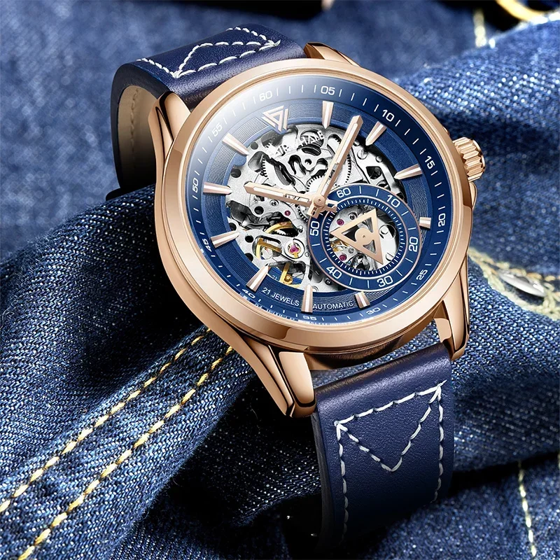 Mark Fairwhale 6220 Automatic Movement Tourbillon Triangle Watches for Men Mechanical Waterproof Mens Watch Gifts for Men