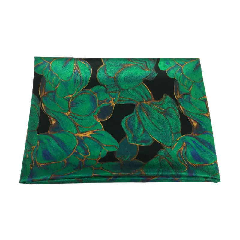 Herringbone Simulated Silk Satin Fabric Black Green Floral Print Polyester Shirt Dress for Sewing Designer Fabric Per Meter