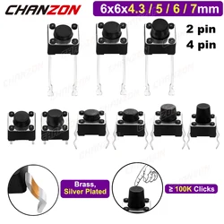 6x6mm x 4,3/5/6/7mm Micro interruptor táctil de 4 pines botón táctil Mini pulsador táctil palanca Pcb botón momentáneo