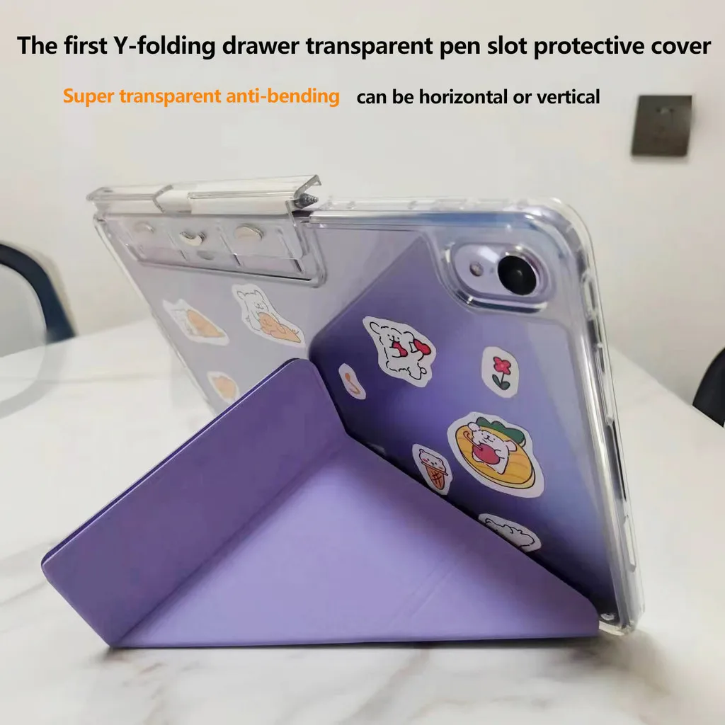 Clear Acrylic Case For iPad Pro 11 Air 5 4 10th 10.9 10.2 9th 8th 7th Pro 12.9 Y-Folding Protective Cover With Drawer Pen Slot