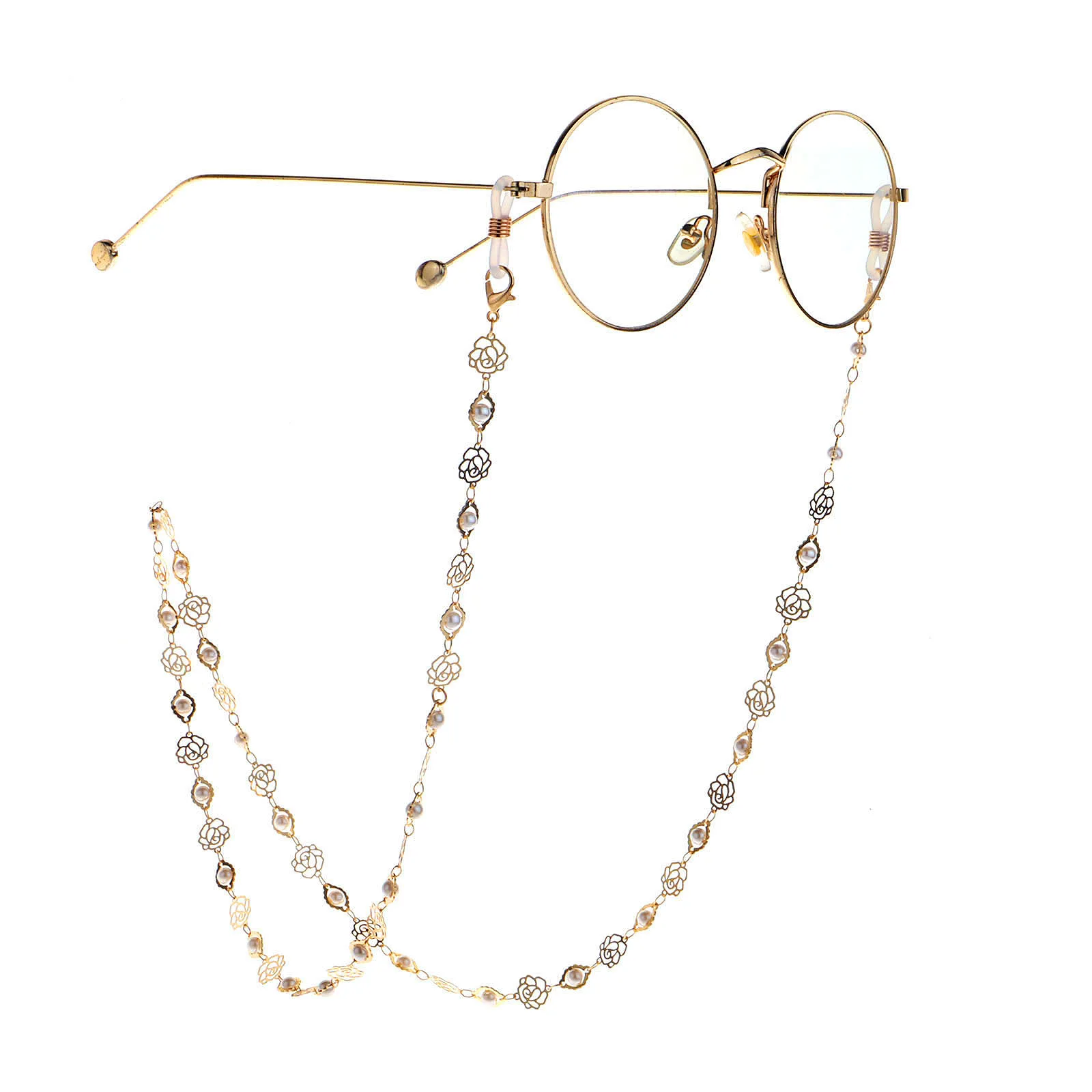 

Fashion Sun Glasses Rose Flower Eyeglasses Chain Women Outside Casual Sunglasses Accessory Necklace Gift Mask Hanging Rope
