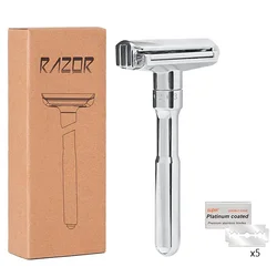 New Popular Auxiliary Roller Safety Razor 1-6 Adjustable Sharpness Shaver Double Edge Blade Safe shave For Men（5 Blades）
