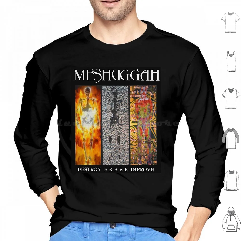 Camiseta clássica Meshuggah, moletom com capuz de manga comprida, Meshuggah, fãs do Meshuggah, álbum Meshuggah, música Meshuggah, Meshuggah Long
