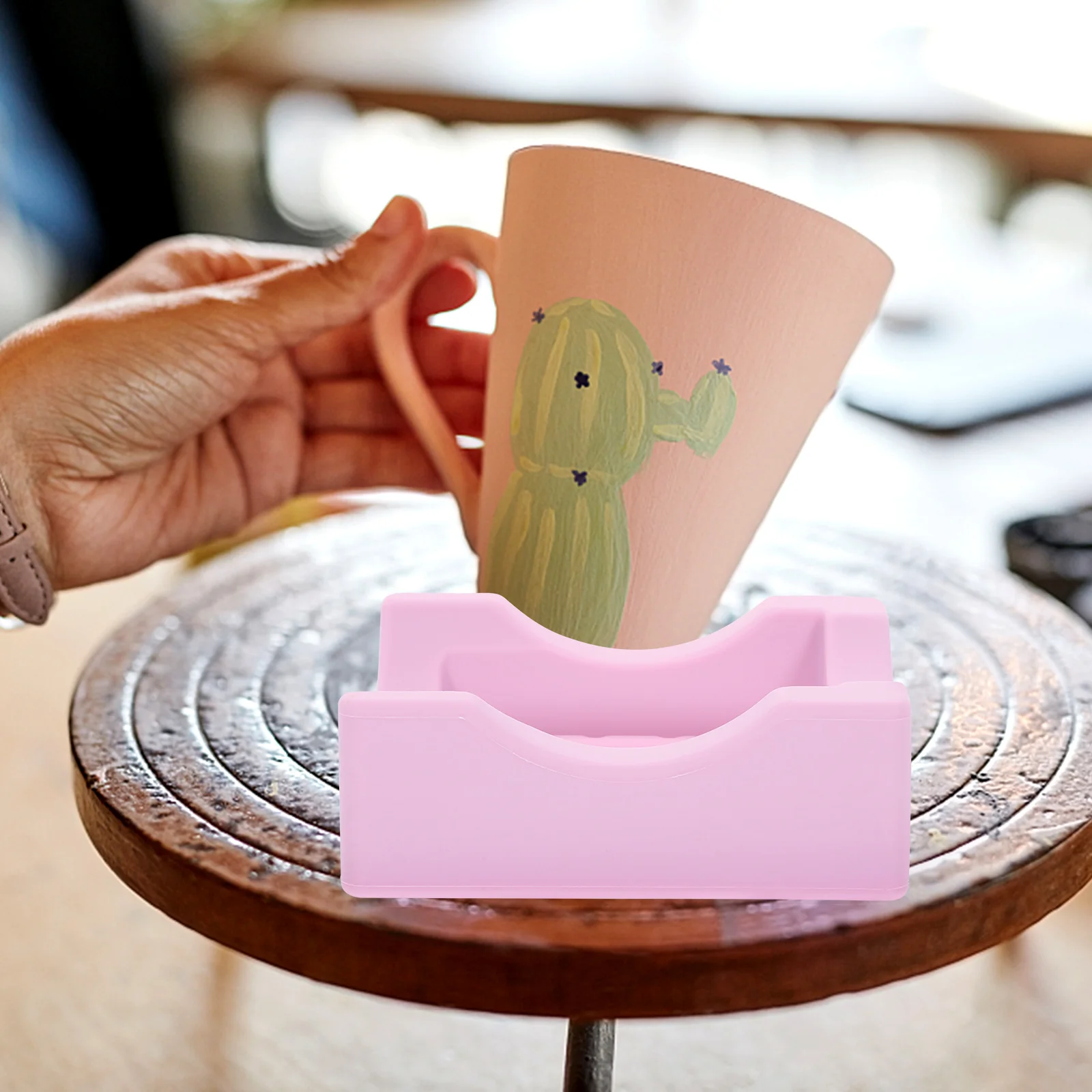 

Silicone Cup Pink Small Tumbler Cradle Reusable Desk Accessory Nonslip Straight Curved Glassware Desk Cup Holder Craft