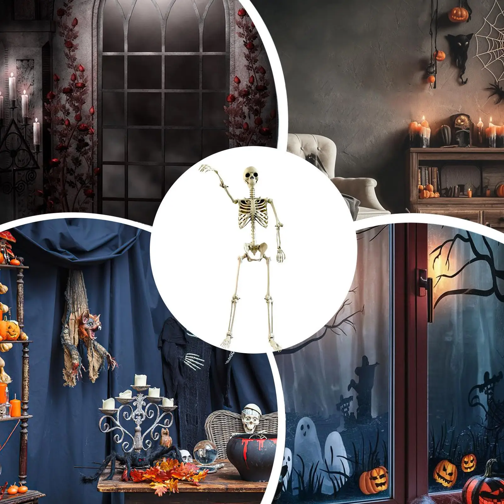 Halloween Realistische Körperskelette in Lebensgröße mit Beweglichen Gelenken, Simulierter Schädel, Geisterhaus-Horror-Requisiten – Detail 11