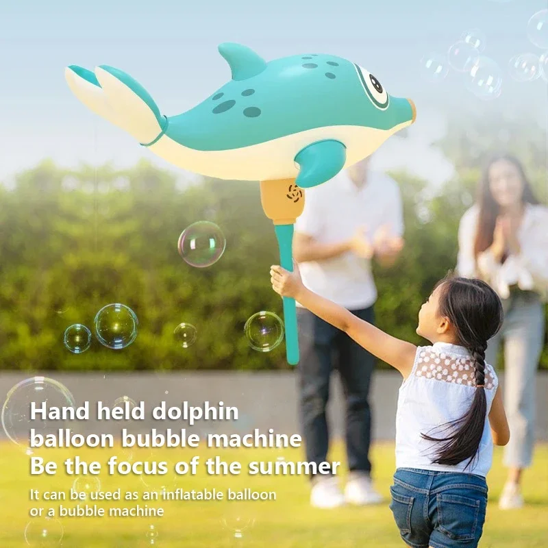 Electric Balloon Dolphin Bubble Machine LED Inflatable Handheld Kids Toy Non Leaking Bubble Gun Blowing Soap Maker Outdoor Game