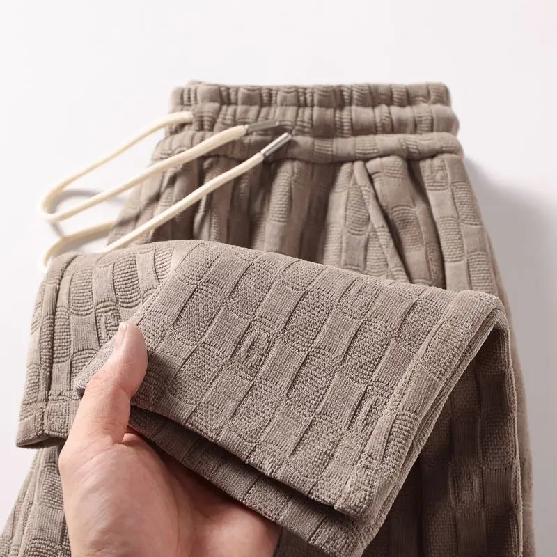 

Men's Checkered Velvet Sweatpants, Loose Drawstring Trousers, Trendy Checkered Pattern, Fall and Winter Casual Streetwear