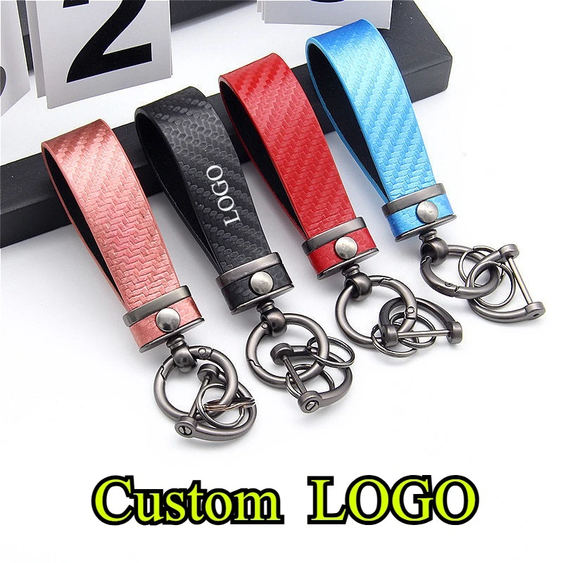 Bavarian Motor Works M Series X1 X3 X5 Carbon Leather Keyring Chrysler Alfa Keychain Horseshoe Buckle Custom Logo Key Ring