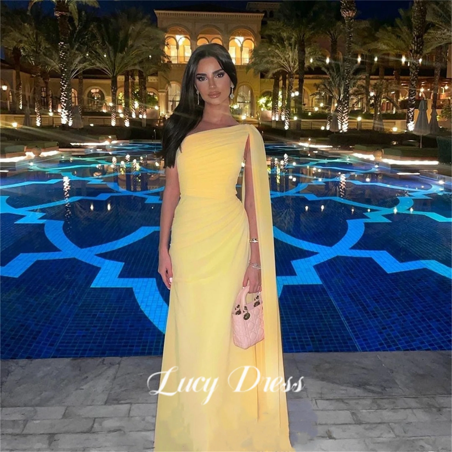 

Lucy Chiffon Yellow Bridesmaid Dress Mermaid Graduation Gown Ball Gowns Wedding Dresses for Formal Occasions Evening Long Prom