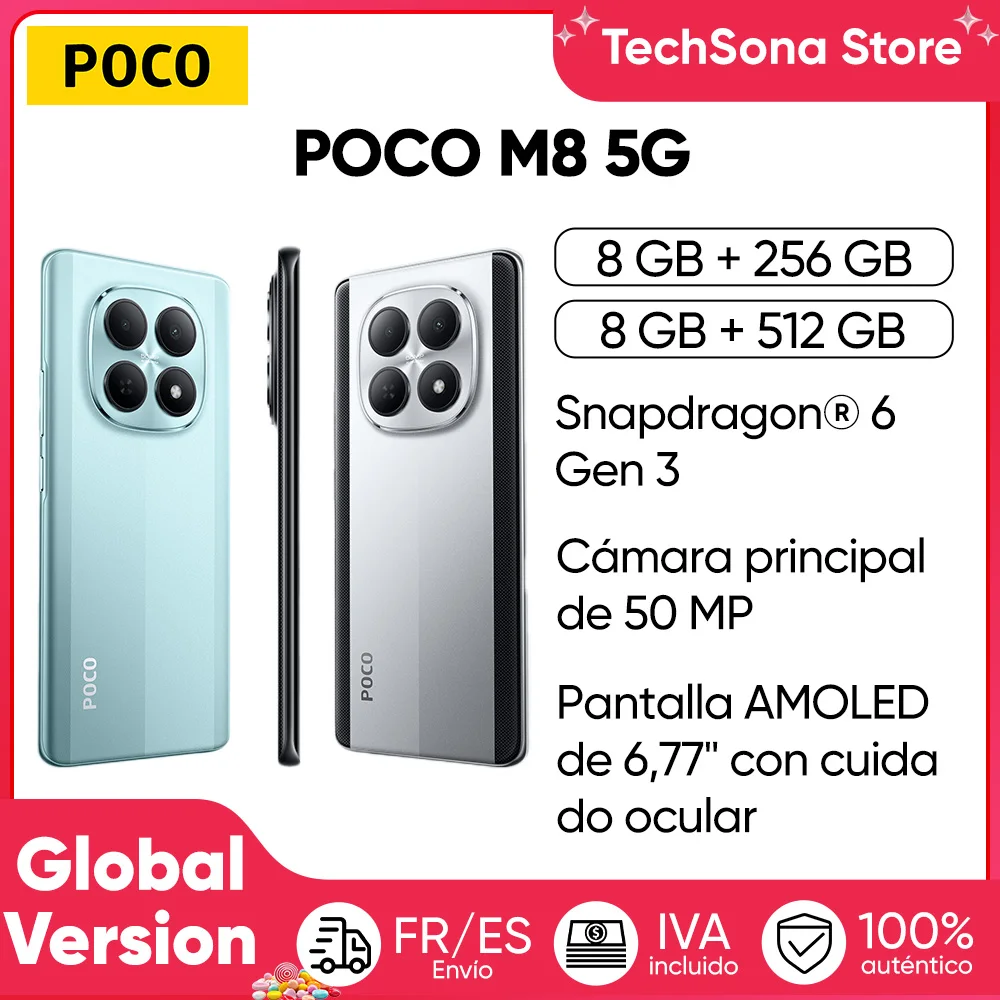 Teléfono Inteligente POCO M8 5G Versión Global Snapdragon ®   Plataforma 6 Gen 3, Pantalla AMOLED Fluida de 6.77'', Cámara Principal de 50MP, Batería de 5520mAh, NFC