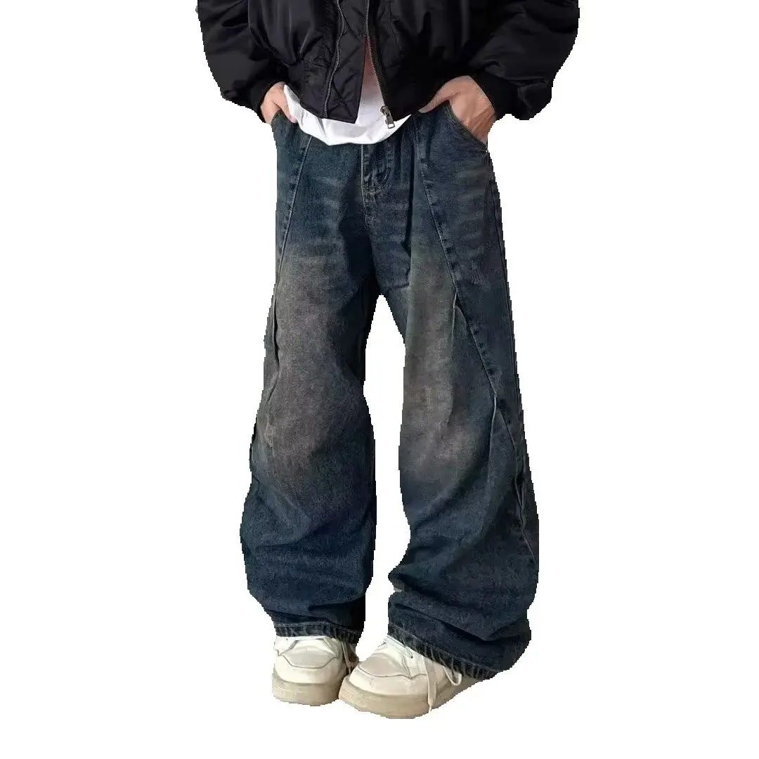 

Retro washed curved knife micro flared jeans for men rugged and high-end teenage American narrow cut tie dye straight leg pant