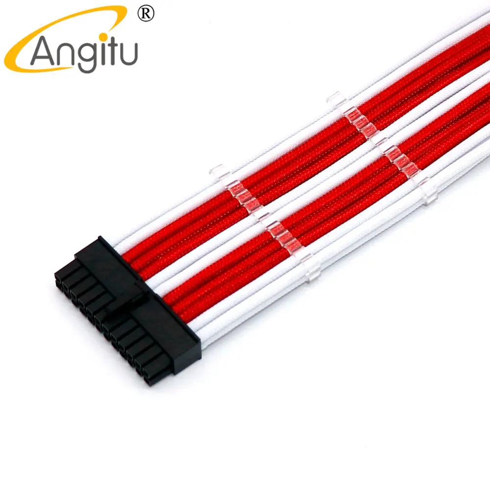 Angitu 20/30cm 24pin ATX Extension Power Cable Motherboard 24 Pin Male to Female Adatper 10 Colors With Free Cable Combs