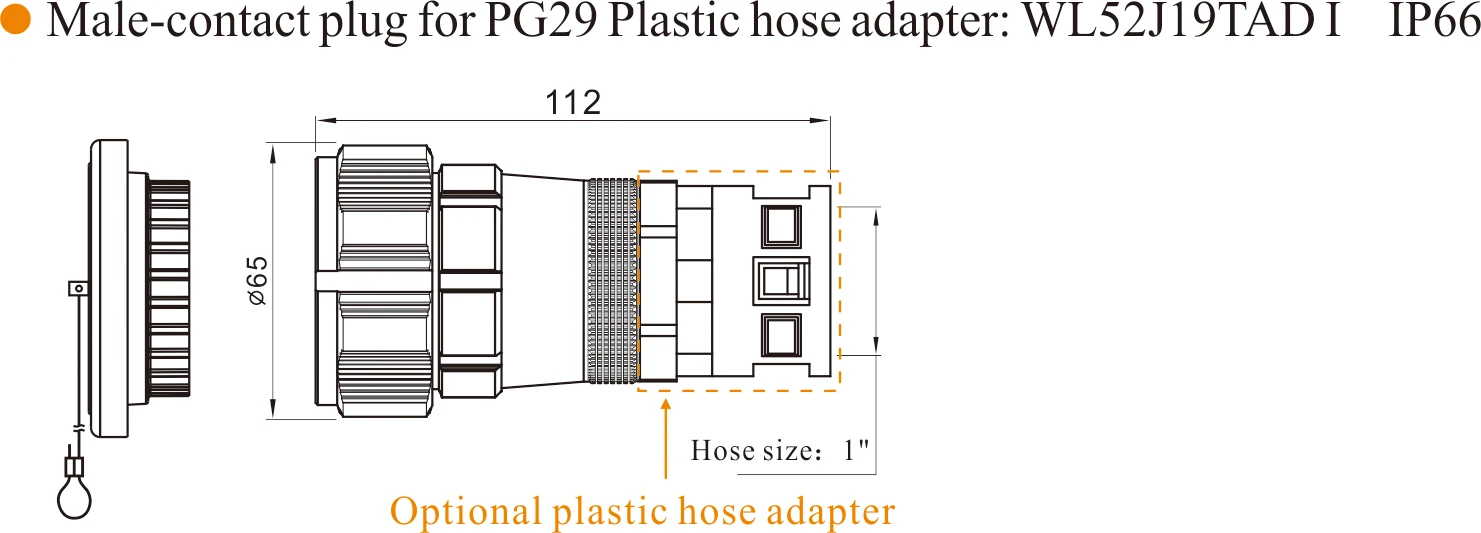 WEIPU WL52J19TADI IP67 Waterproof 19 Pins Power Socapex Style Connector male-contact plug for PG29 Plastic hose adapter