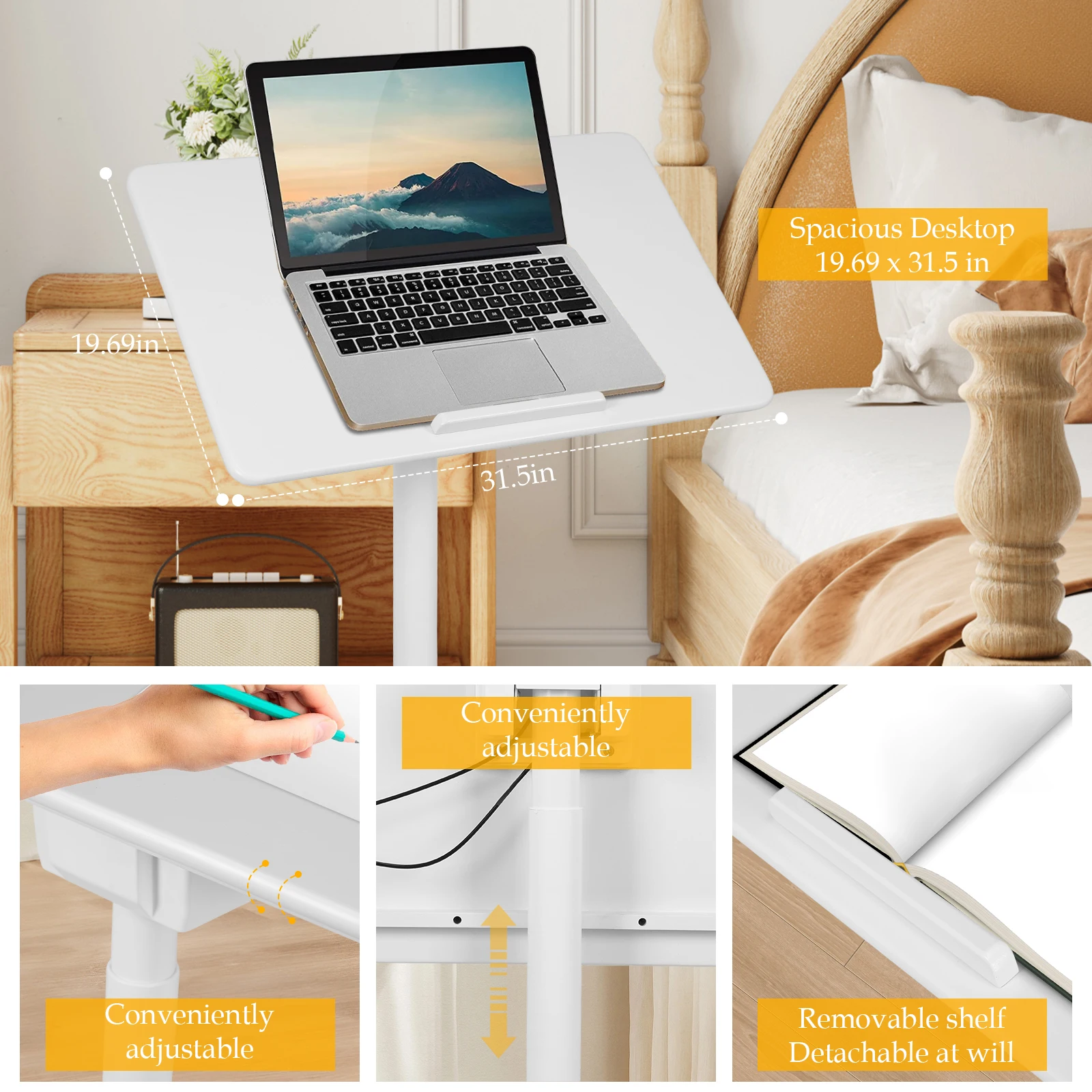 Mesa móvel para sentar, altura ajustável, estação de trabalho, levantamento pneumático, mesa de computador dobrável para casa, escritório, sala de aula