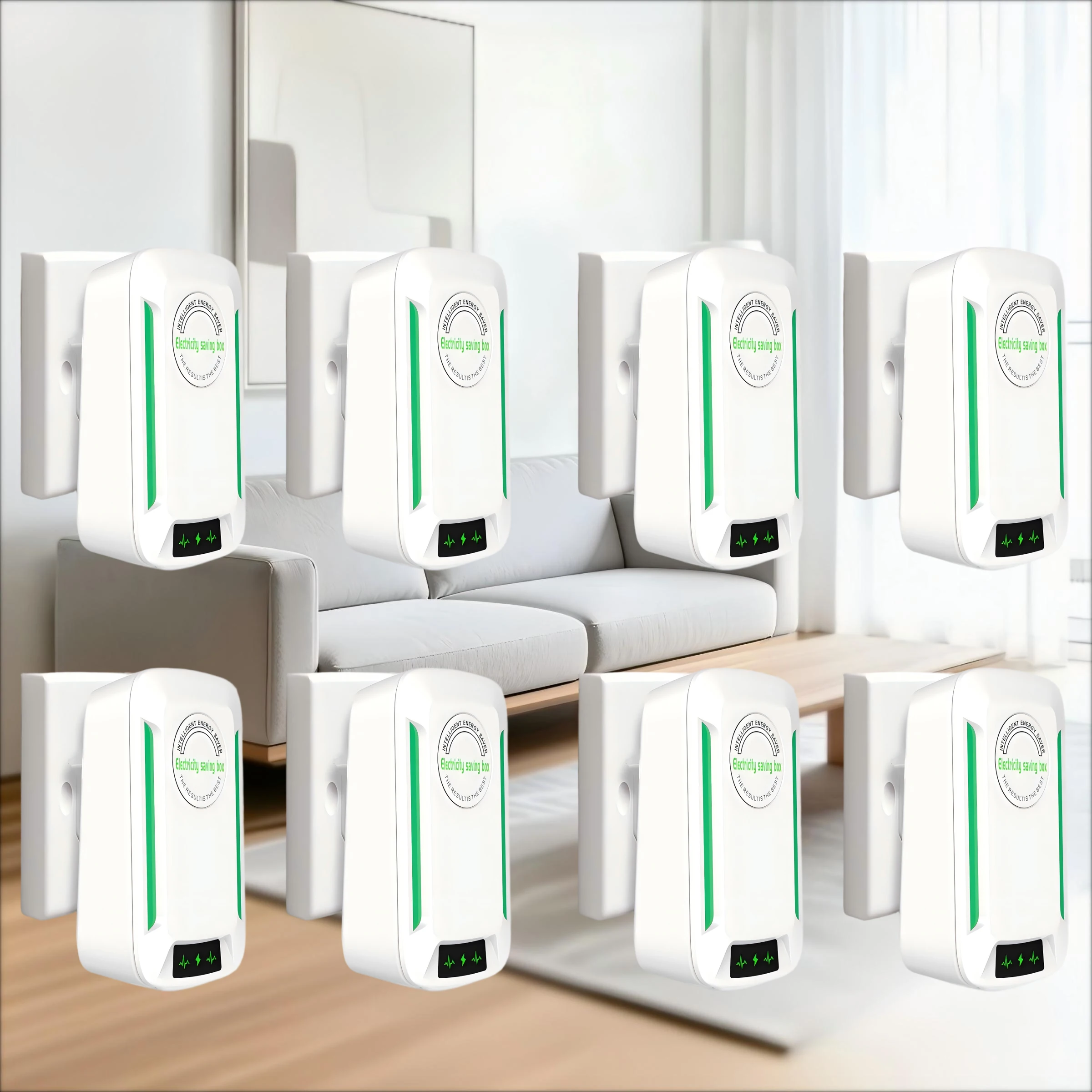 8 PCS Plug-In Power Box Electricity Saving Compact Plug-In  US Plug Built-In Indicator Light Universal Wide Voltage Design Compatible with 90–250V