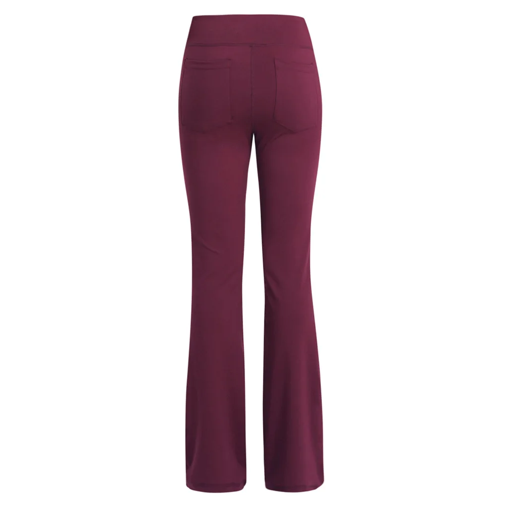 Pantalones de Yoga elásticos para mujer, pantalón de cintura alta, Color sólido, para correr