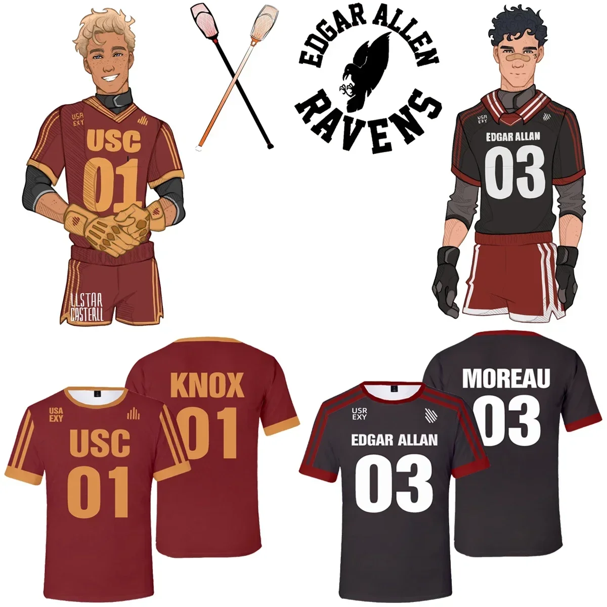 New The Foxhole Court Edgar Allan Ravens Lacrosse Jersey Cosplay MORIYAMA KNOX Tshirt 3D For Men/Women Clothes Summer Tshirt