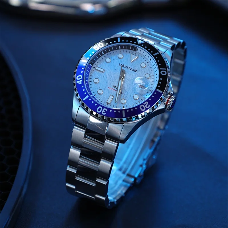 Reloj mecánico MOEMTON Original para hombre, reloj con cristal de zafiro, 10bar, 100M, resistente al agua, reloj deportivo de buceo, acero inoxidable de lujo