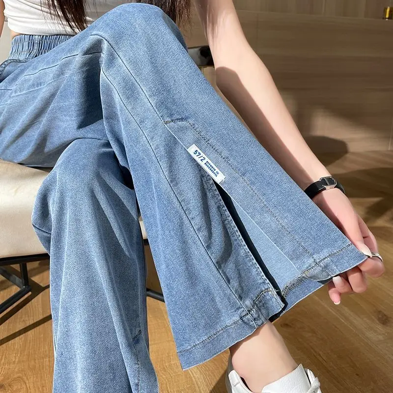 

Новинка 2023 года, женские синие брюки, офисные женские весенне-летние широкие винтажные джинсы, брюки, одежда для женщин, деловая повседневная одежда wh15